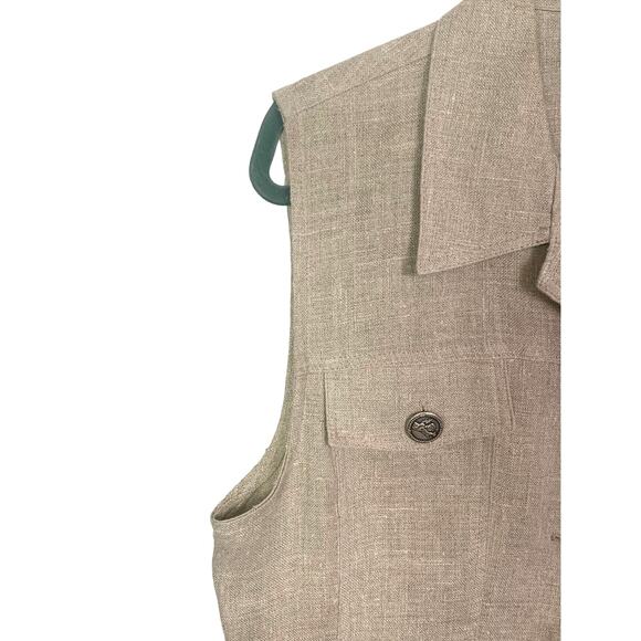 Vintage 100% Linen Vest Metal Buttons, Size L - Picture 2 of 8